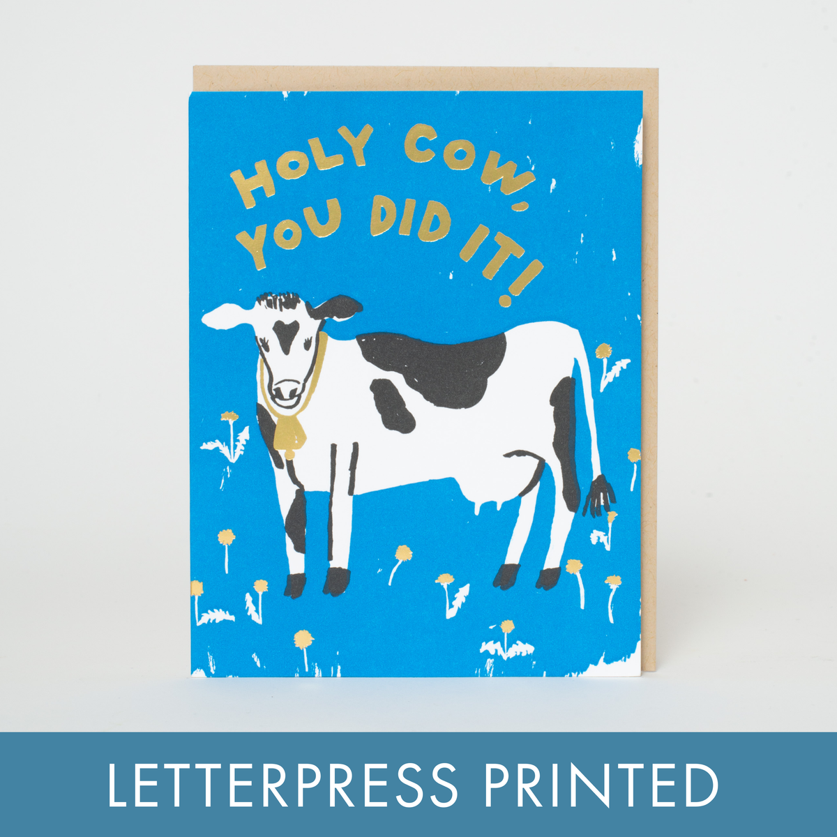 Holy Cow You Did It Congrats Letterpress Greeting Card: Paper tab