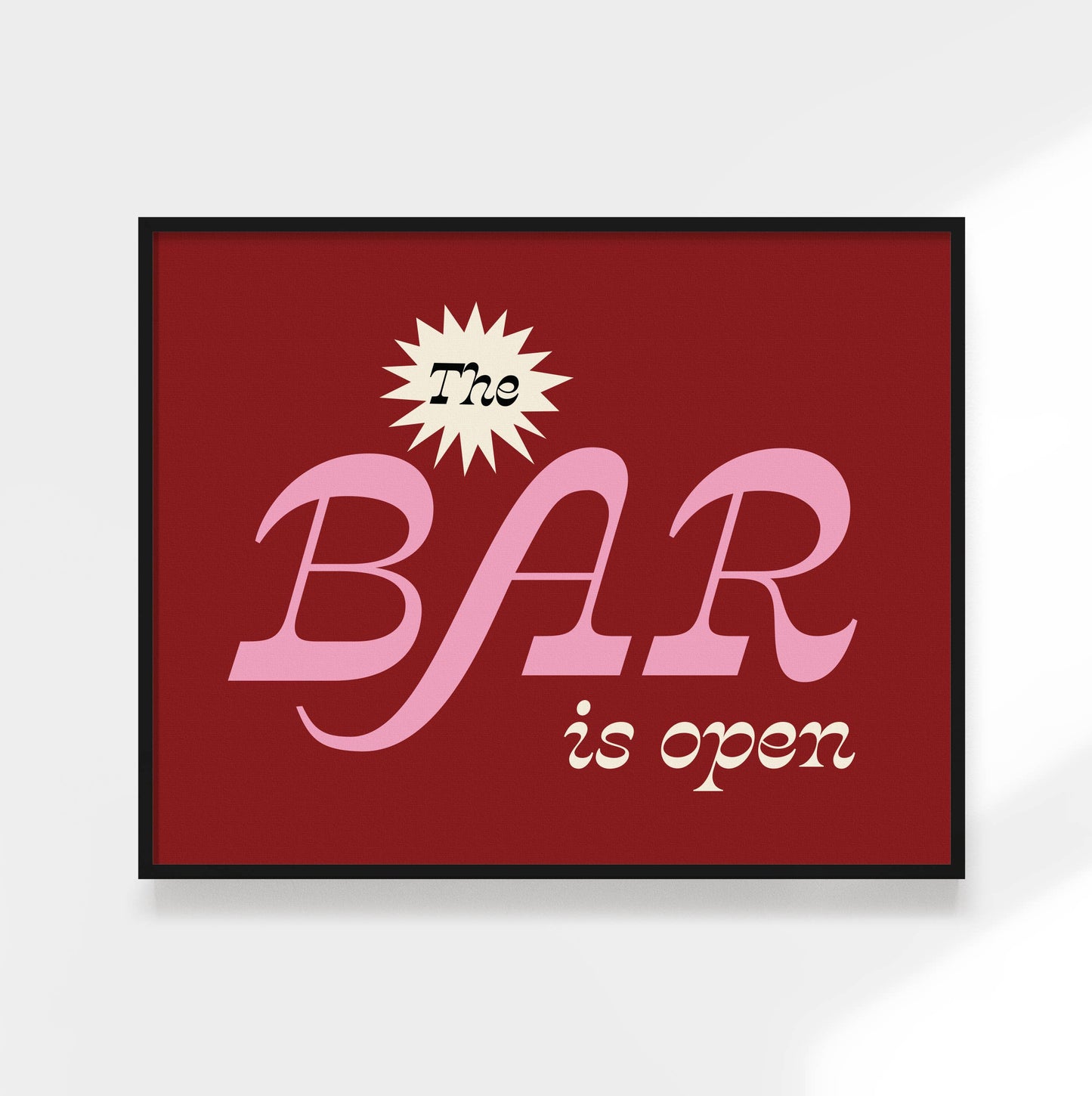 The Bar is Open Print. Funky Kitchen Art, Colorful Bar Cart: White / 11 x 14