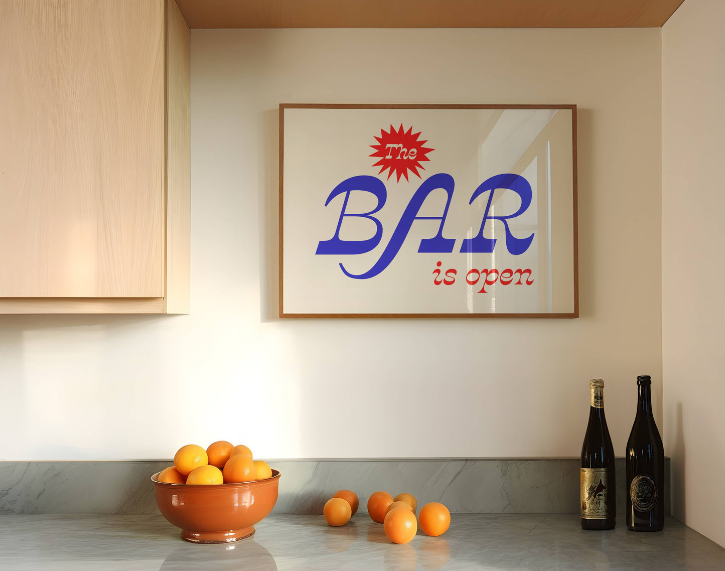 The Bar is Open Print. Funky Kitchen Art, Colorful Bar Cart: White / 11 x 14