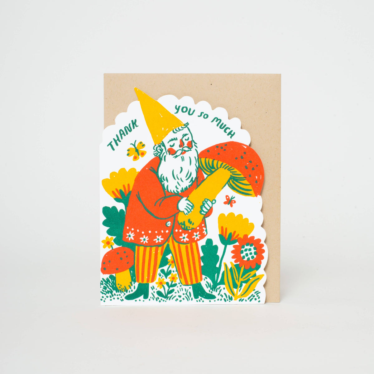 Thank You Gnome Die-cut Letterpress Greeting Card by Phoebe Wahl: Plastic sleeve