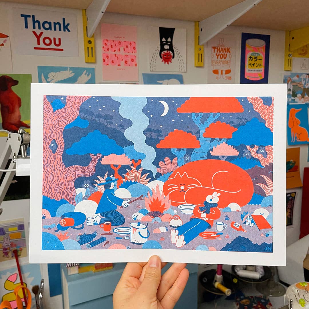 YUK FUN Cat Camp Riso Art Print