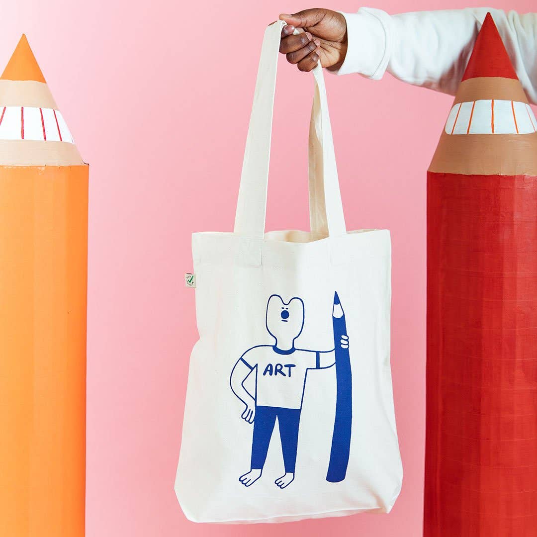 YUK FUN ART Tote Bag: Blue on natural