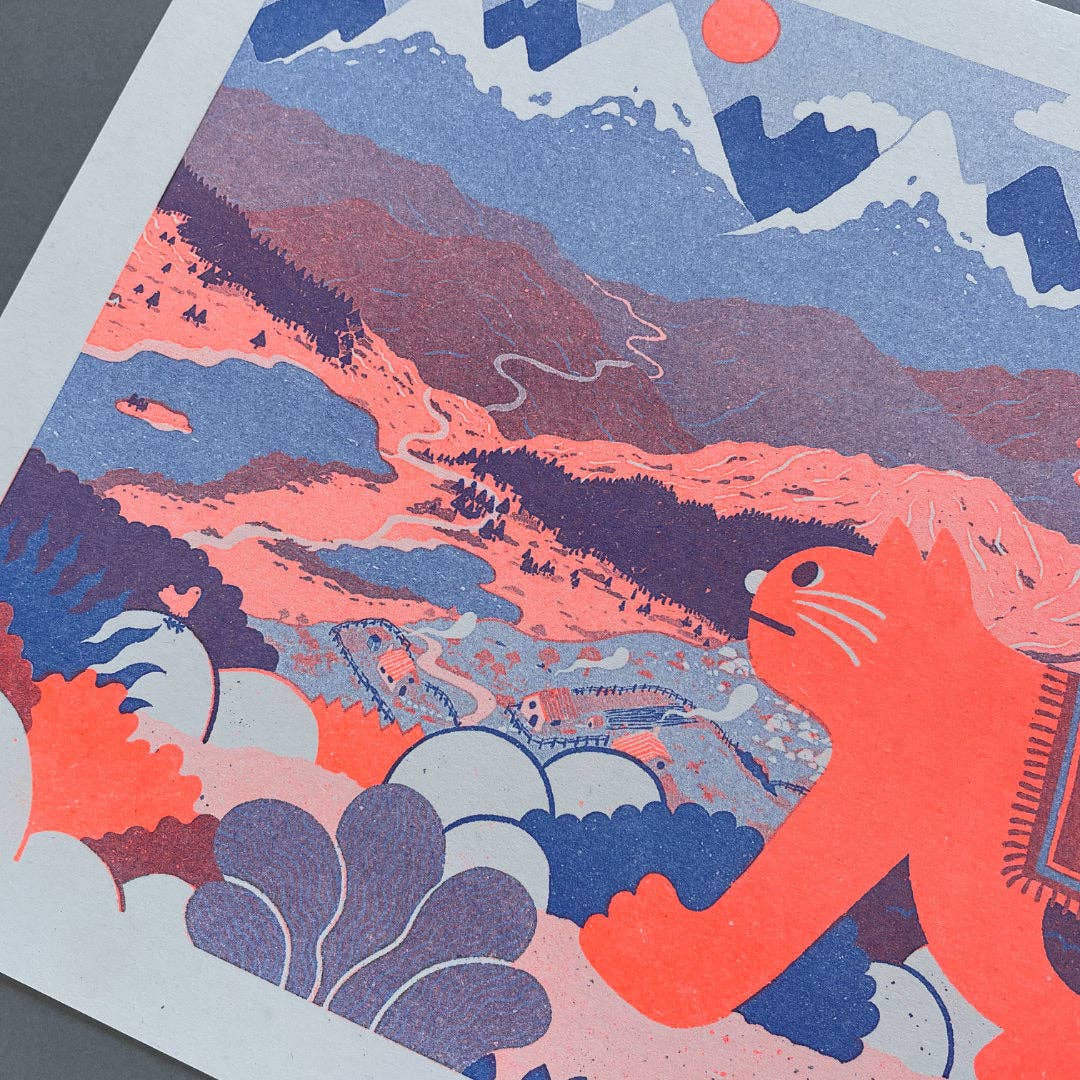 YUK FUN Cat Riders Riso Art Print
