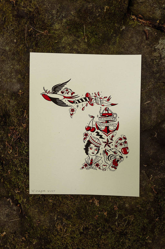 Michigan Traditional Tattoo Map