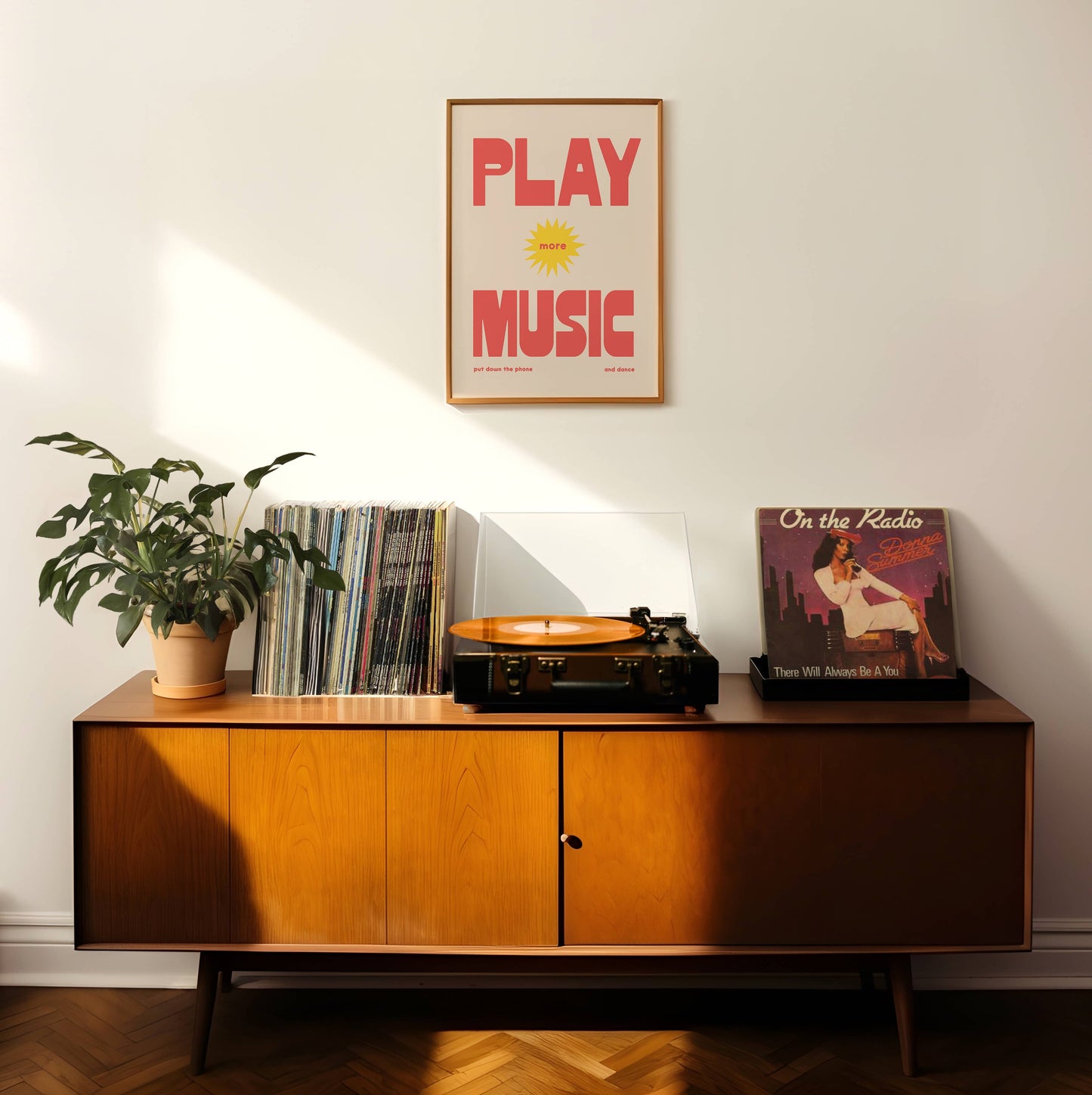 Play More Music Print - Retro Poster -  Put Down Your Phone : Black / 8 x 10"