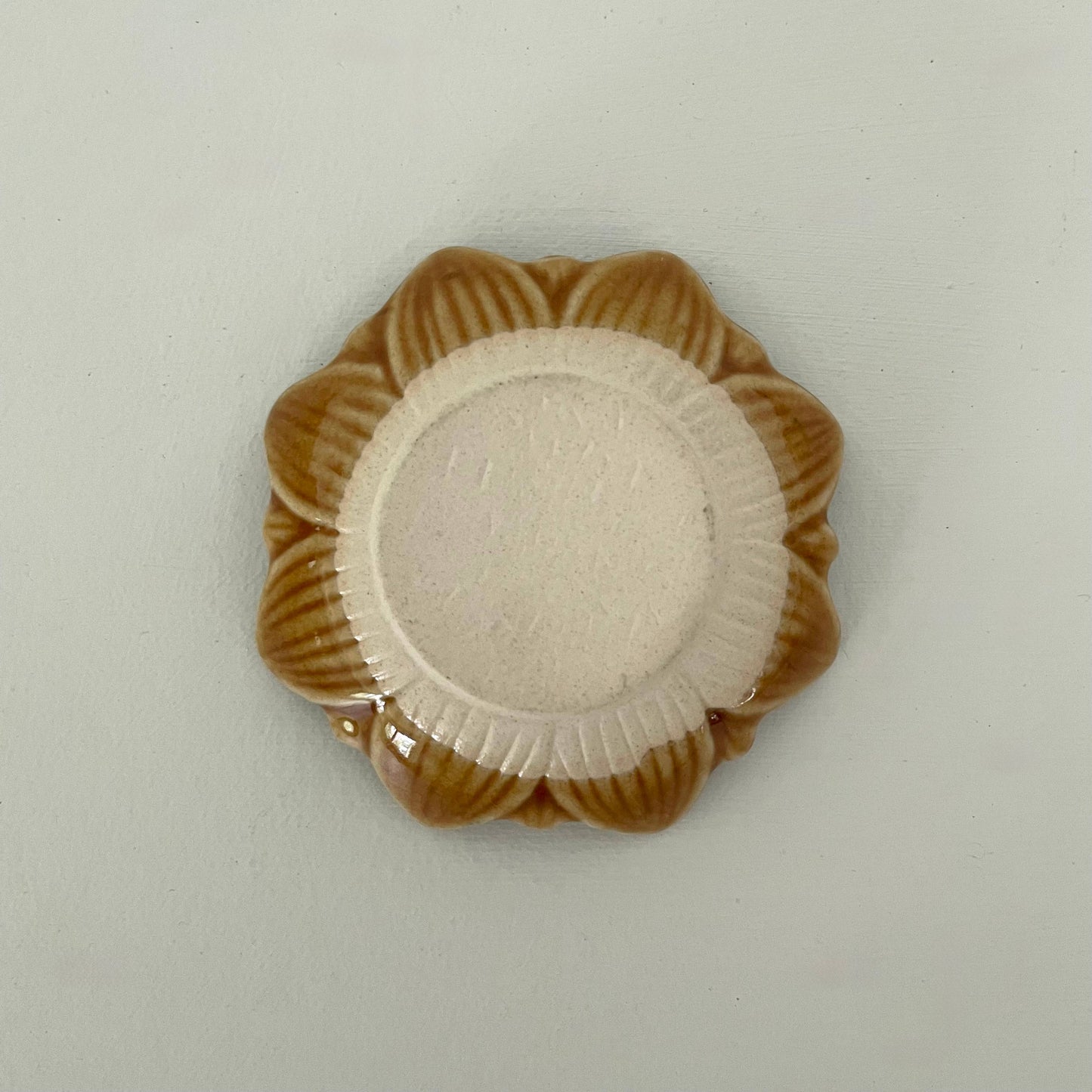 2.5" Handmade small ceramic Japanese dahlia flower dish: Green