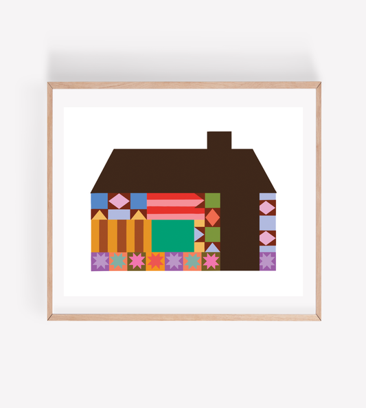 Quilt Pattern House Art Print: 8x10"