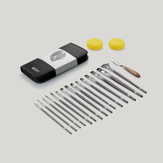 ARTIFY 15pcs and 18pcs Paint Brush Set for Intermedium: 15 pcs Black