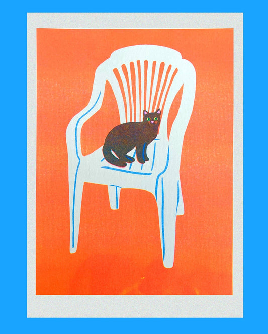 Cat in Chair Riso Print