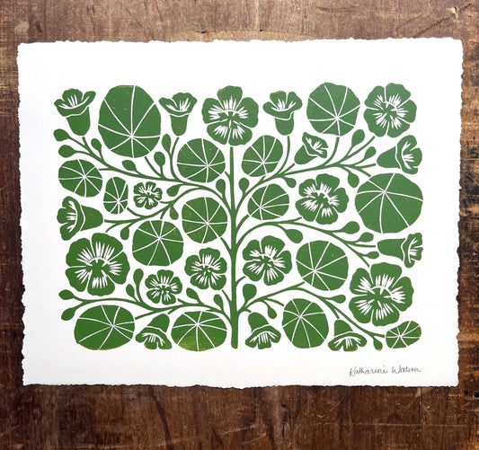 Hand Block Printed Nasturtium Art Print - No. 5789
