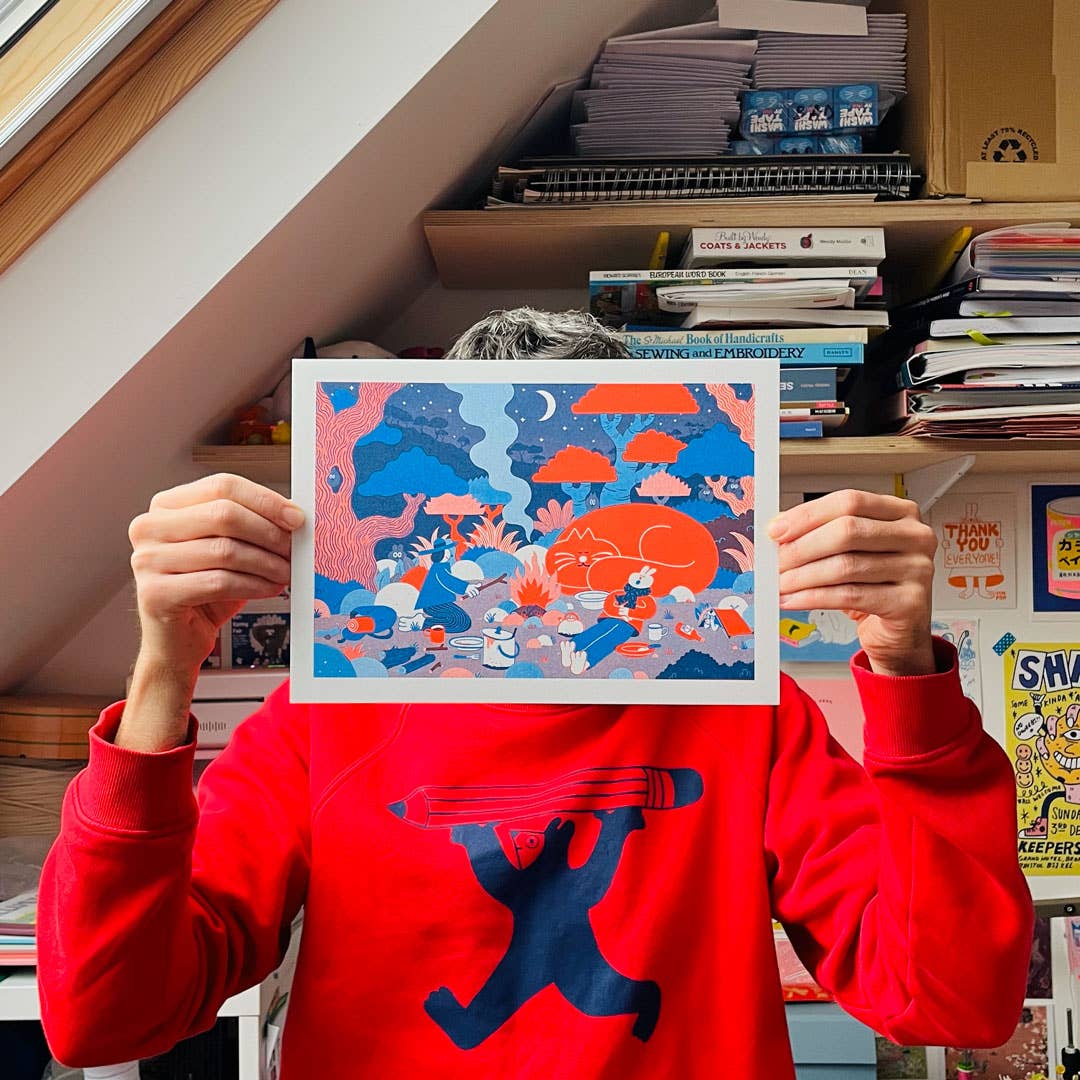 YUK FUN Cat Camp Riso Art Print