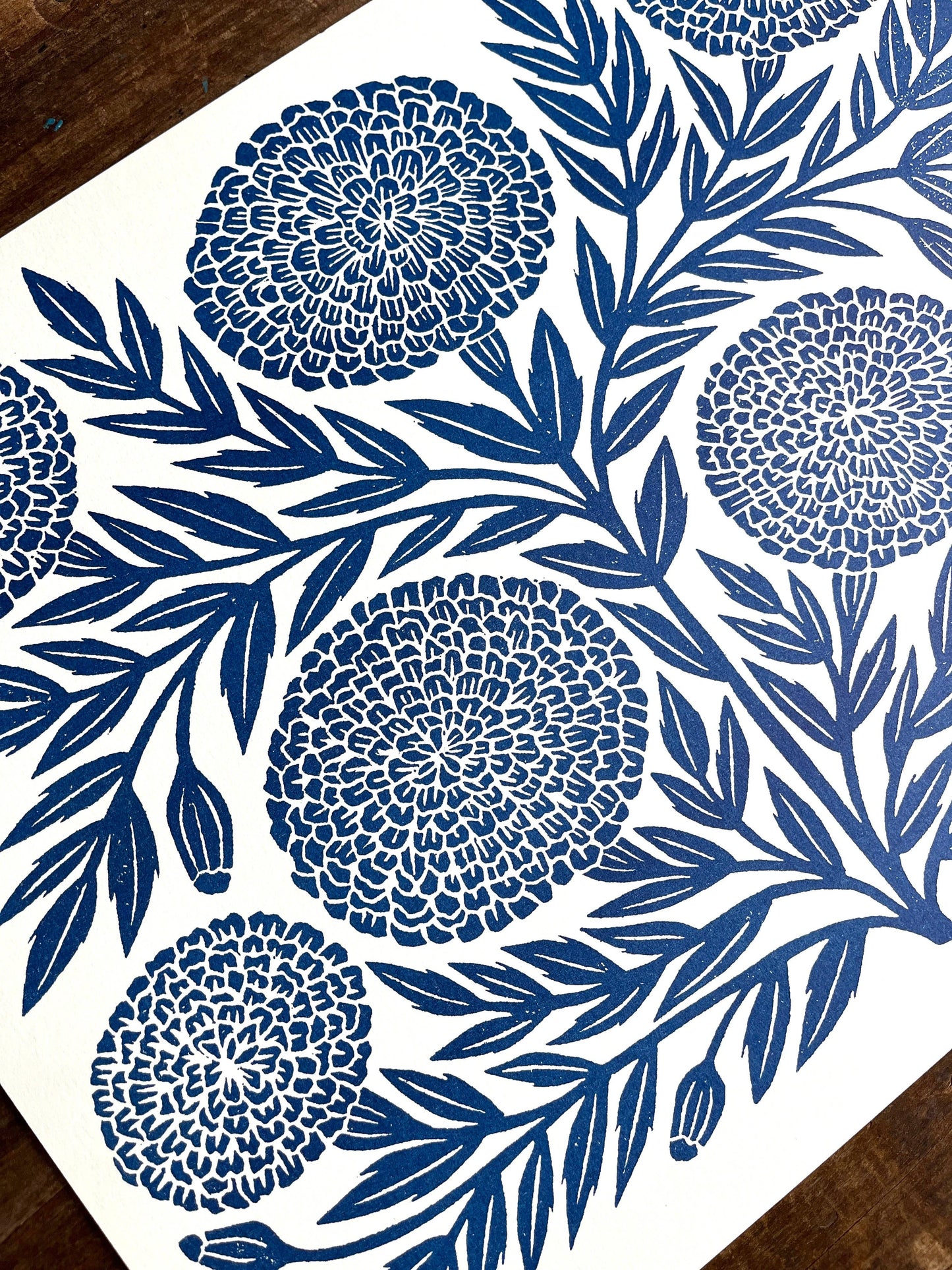 Garden Series: Navy Marigold Risograph Art Print