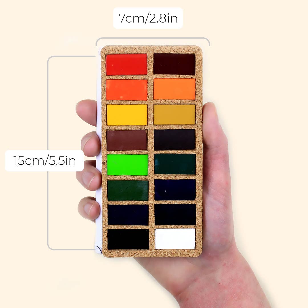 Original Pans Set - 16 watercolors | Ecofriendly | Cork