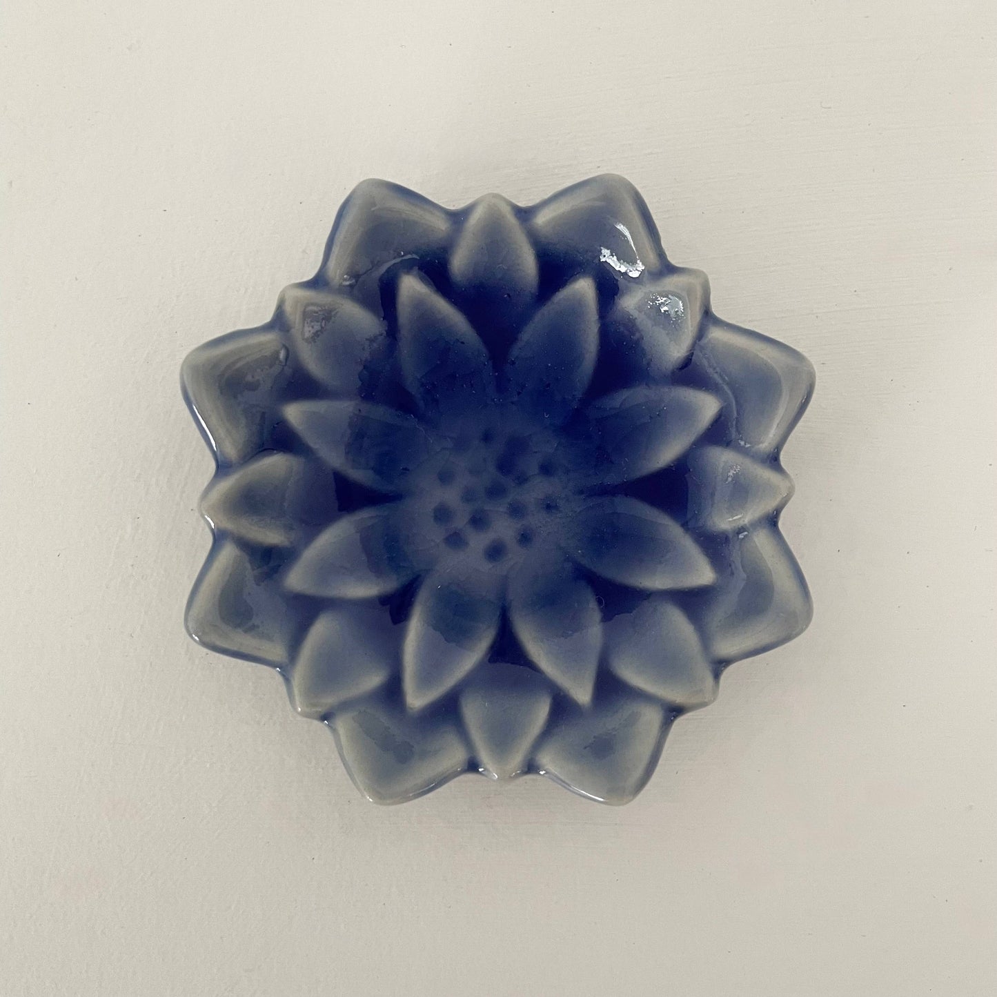 2.5" Handmade small ceramic Japanese dahlia flower dish: Green