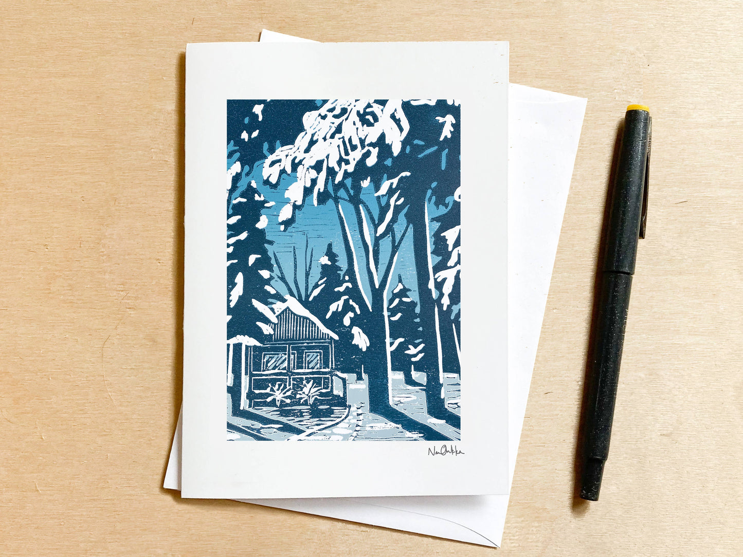 Winter Cabin Greeting Card: With Clear EcoSleeve