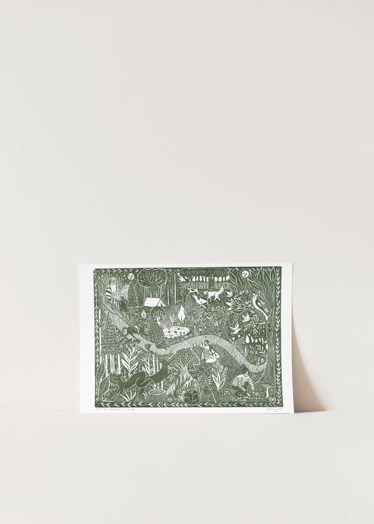 Off the Beaten Track riso print, hiking, nature, walk art