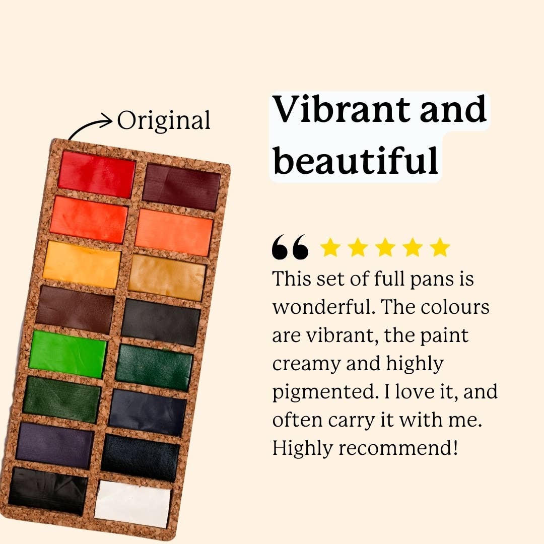 Original Pans Set - 16 watercolors | Ecofriendly | Cork