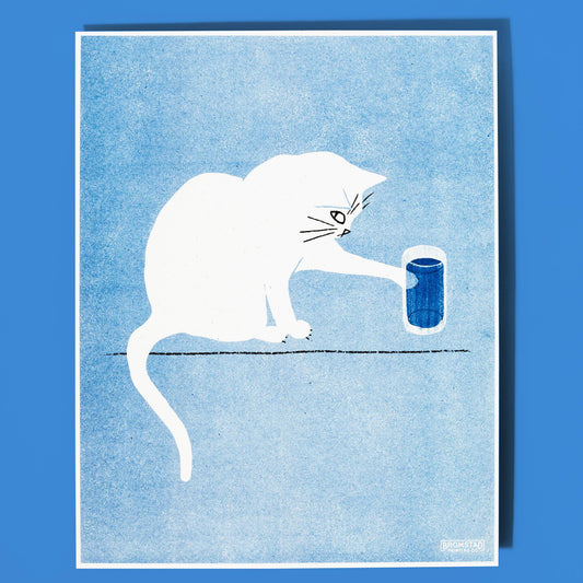 Water Glass Cat - Risograph Print
