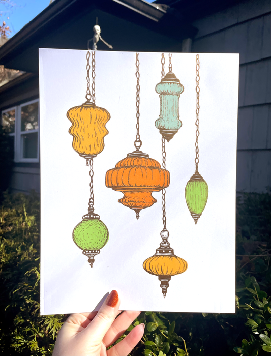 Swag Lamp Linocut Print