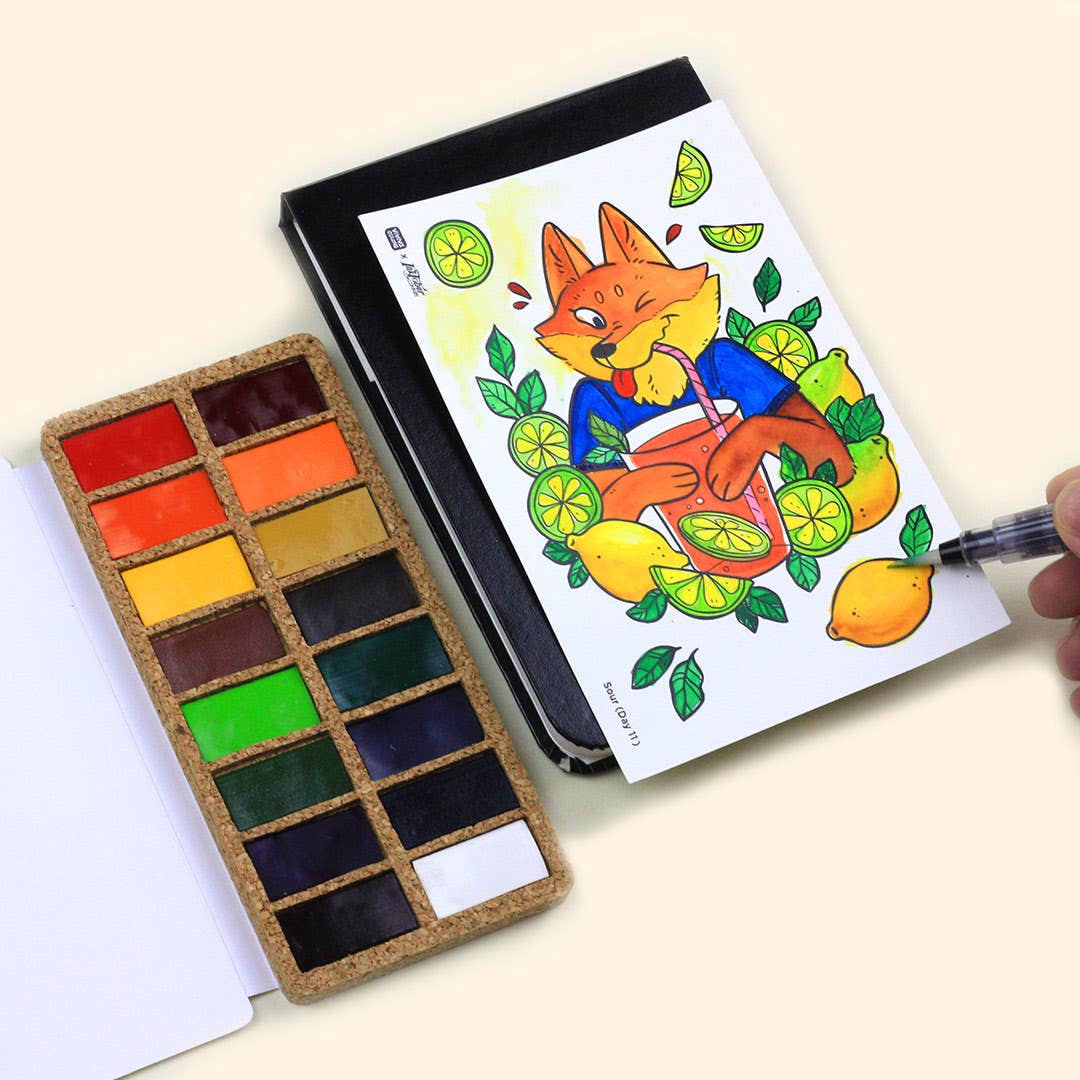 Original Pans Set - 16 watercolors | Ecofriendly | Cork