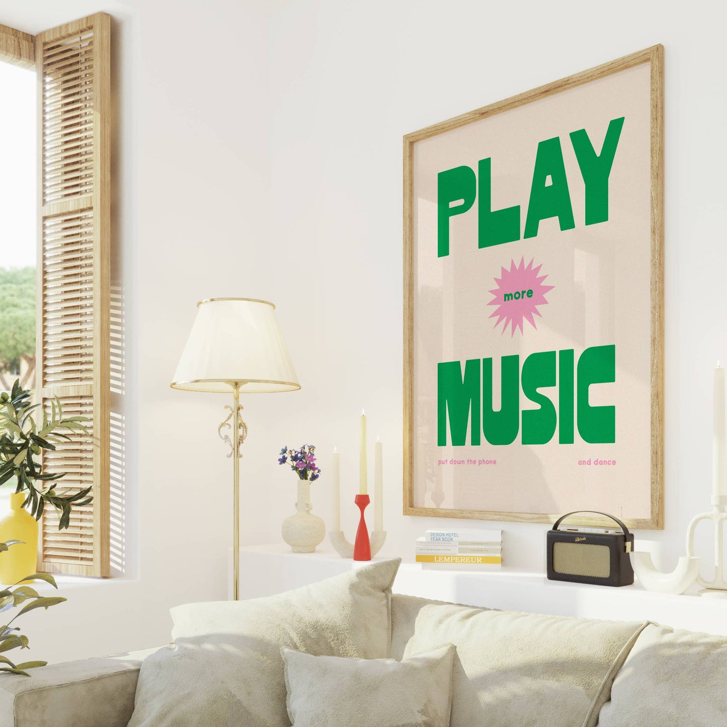 Play More Music Print - Retro Poster -  Put Down Your Phone : Black / 8 x 10"