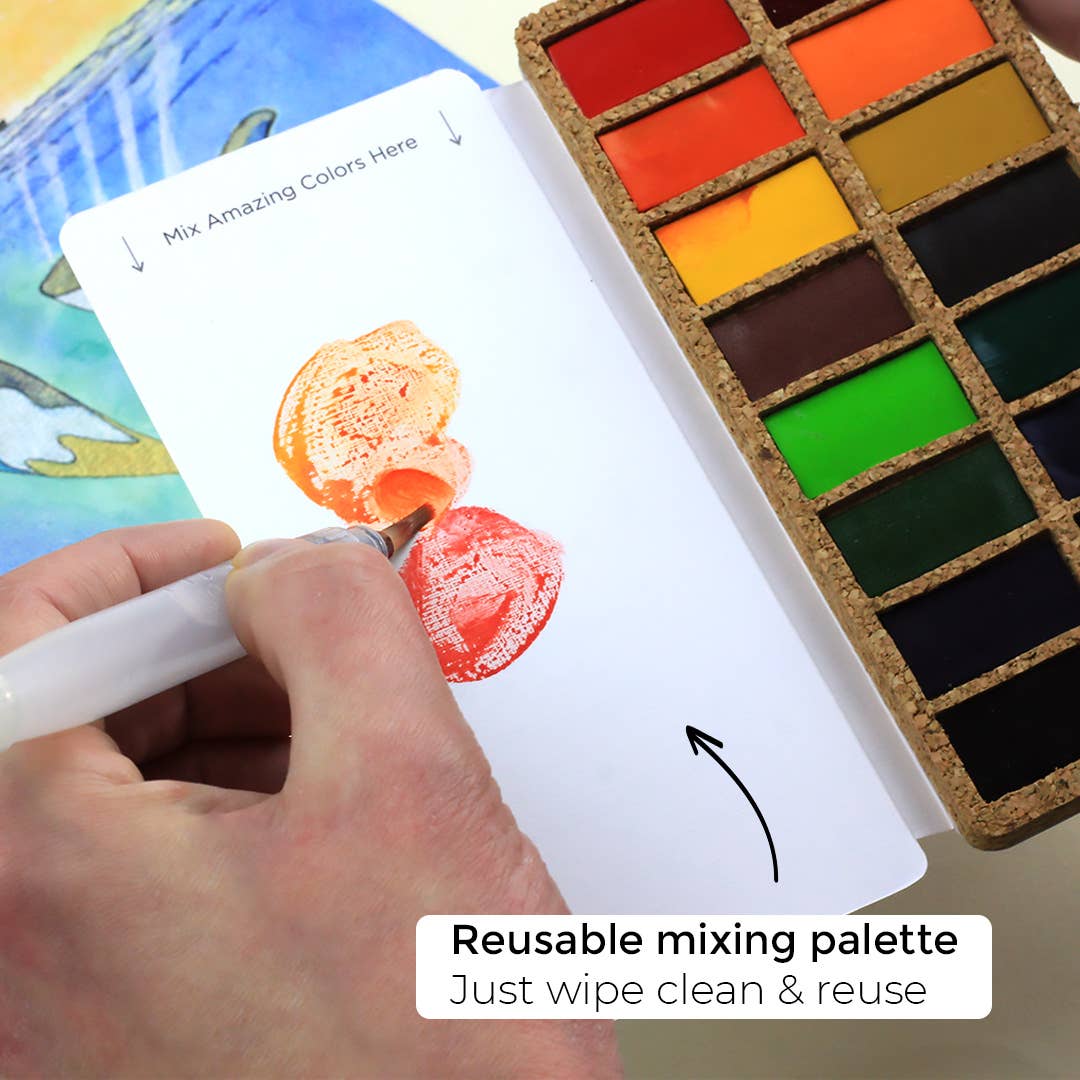 Original Pans Set - 16 watercolors | Ecofriendly | Cork