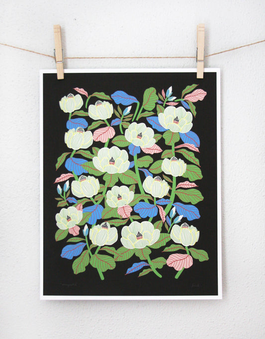Magnolia Print Black: 11 x 14