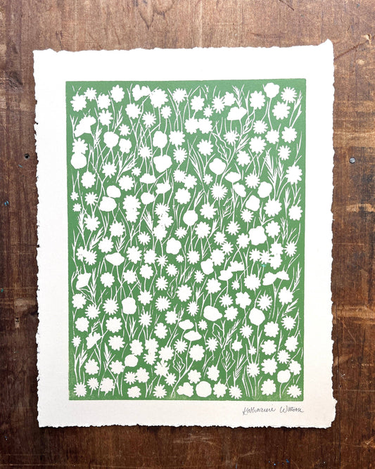 Hand Block Printed Meadow Art Print - No. 5793