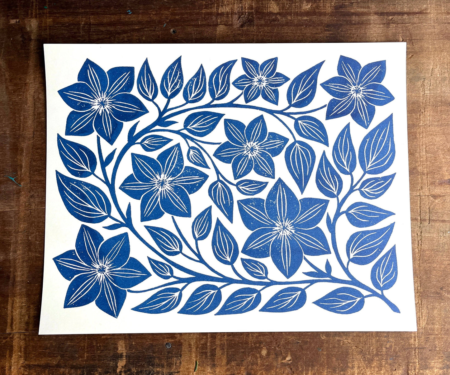 Garden Series: Navy Clematis Risograph Art Print