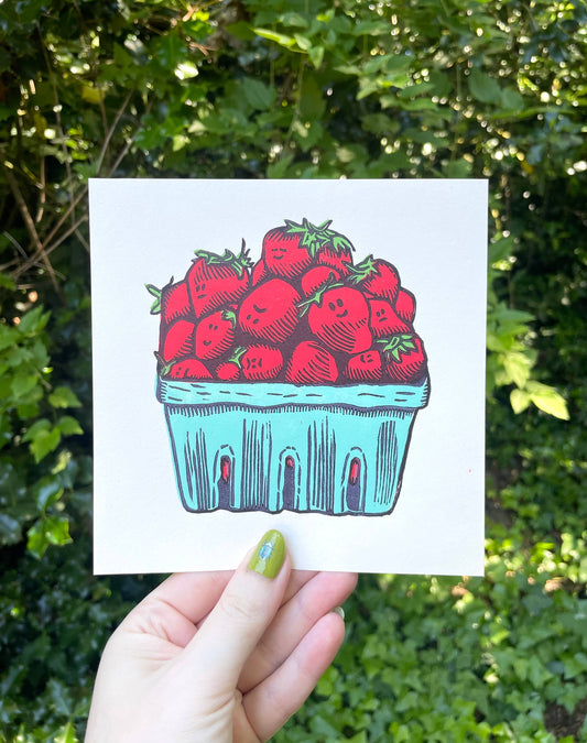 Strawberries Linocut Print