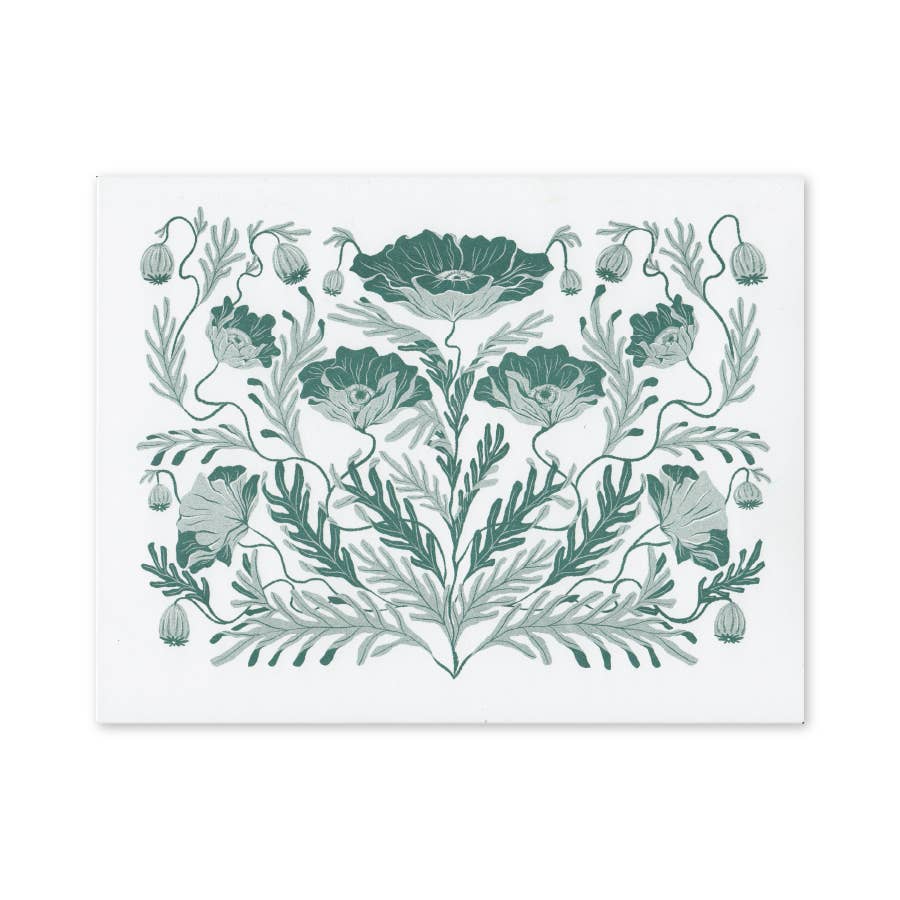 Ornamental Poppy Bloom Print: Hunter Green
