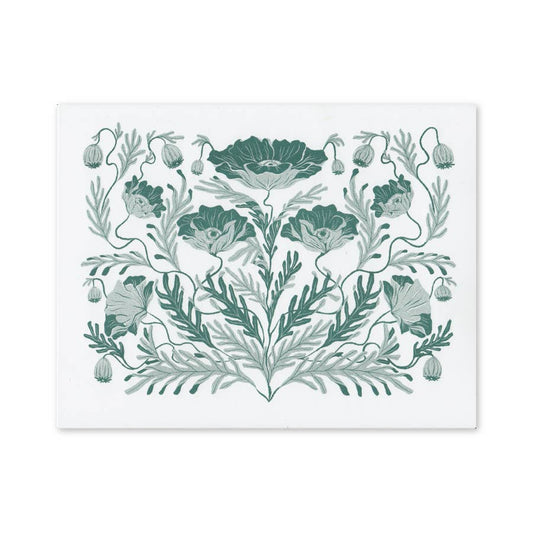 Ornamental Poppy Bloom Print: Hunter Green