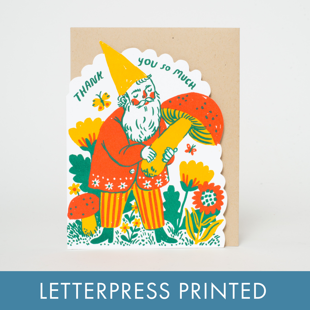 Thank You Gnome Die-cut Letterpress Greeting Card by Phoebe Wahl: Plastic sleeve
