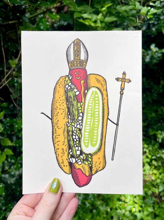 Chicago Dog Pope Linocut Print