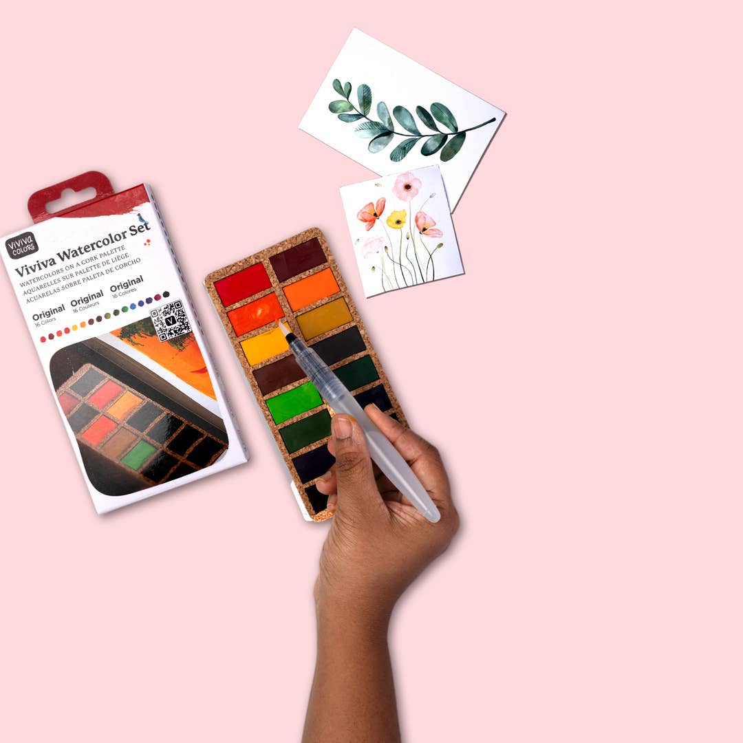 Original Pans Set - 16 watercolors | Ecofriendly | Cork